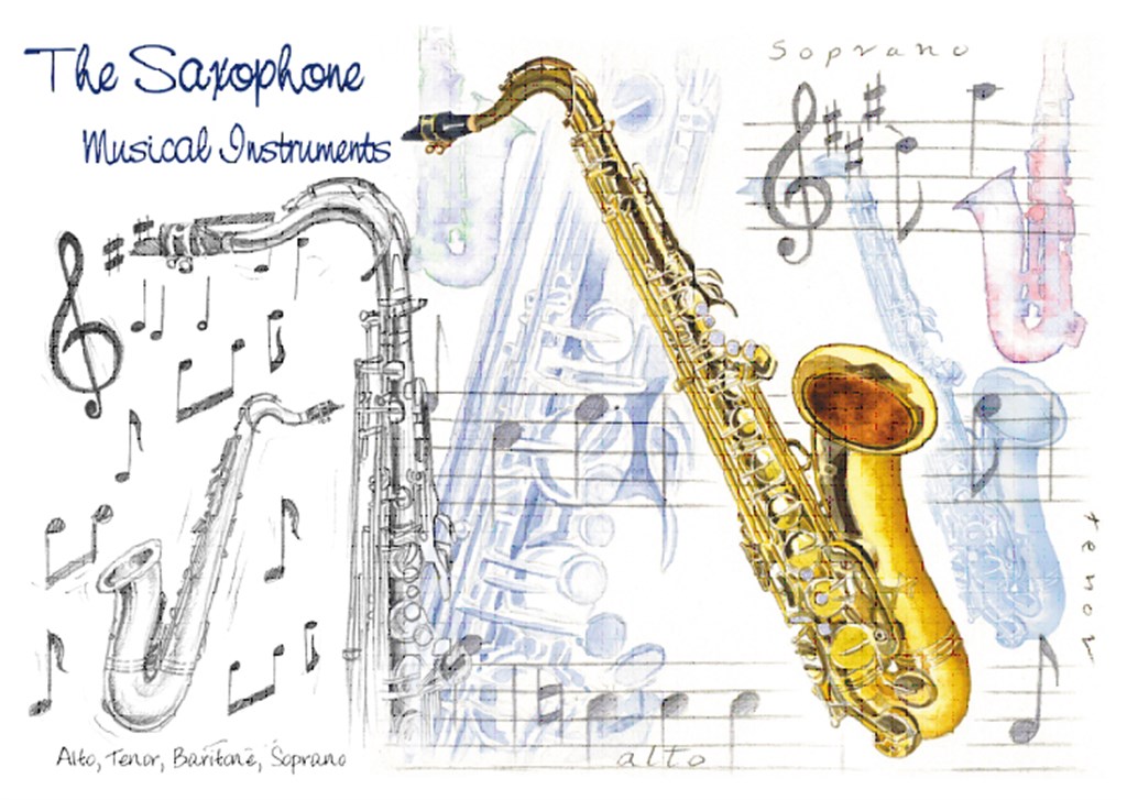 7x5 Greetings Card - Saxophone Design